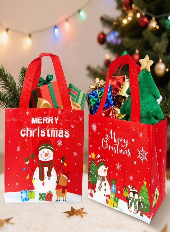 PERFQU 6 Pcs Large Christmas Gift Bags Bulk - Merry Christmas Tote Bags with Handles, Reusable Non-Woven Xmas Snowman Goodie Candy Treat Bag Set for Winter Xmas Party Supplies Favors Gift Wapping - Image 5